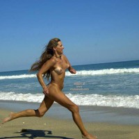 Naked Girl Running On Beach - Long Hair, Nude In Public, Nude Outdoors, On Beach, Tan Lines