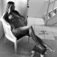 Nude On Chair - Black And White, Dark Hair, Long Legs