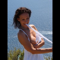 Sexy Dress At Beach - Big Tits, Brown Hair, Topless