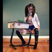 Topless Spread Leg Schoolgirl Sitting At Desk - Landing Strip, Spread Legs, Topless , Open White Blouse, Thin Landing Strip, Lucky Desk Seat, Checkered Stockings, Topless Girlfriend, Horny Student, Fantasy, Naughty School Girl