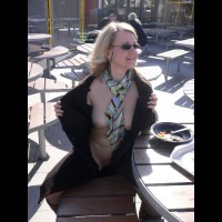 Flashing In A Restaurant - Blonde Hair, Flashing Tits, Flashing, Large Aerolas, Pale Skin, Sunglasses