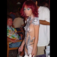 Bodypainted Tits At Fantasy Fest - Pierced Nipples, Small Tits, Topless