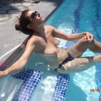 Topless Mom In Pool - Large Breasts, Topless