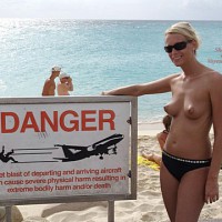 Topless At The Beach - Hard Nipple, Sunglasses, Sexy Panties