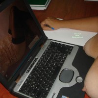 Topless Sitting In Front Of Laptop - Erect Nipples, Topless