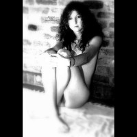Nude Girlfriend Sitting Against A Brick Wall - Naked Girl, Nude Amateur