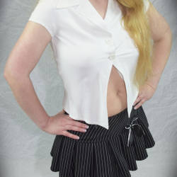 Pic #1 In And Out Of Pinstripe Skirt - Shaved, Lingerie, High Heels Amateurs, Big Tits, Striptease