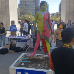 Pic #6 Naked In NYC... Broad Daylight  - Big Tits, Brunette, Public Exhibitionist, Public Place