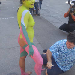 Pic #2 Naked In NYC... Broad Daylight  - Big Tits, Brunette, Public Exhibitionist, Public Place