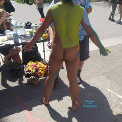 Pic #1 Naked In NYC... Broad Daylight  - Big Tits, Brunette, Public Exhibitionist, Public Place