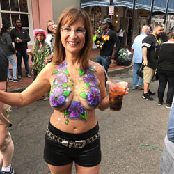 Mardi Gras Horny Public Pose - Artistic Nude, Big Tits, Brunette Hair, Exposed In Public, Flashing Tits, Huge Tits, Nude In Public, Nude Outdoors, Showing Tits, Topless Girl, Topless Outdoors, Topless, Sexy Body, Sexy Boobs, Sexy Girl, Sexy Legs , Topless, Nude In Public, Painted Tits, Big Tits, Short, Legs