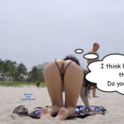 Pic #8 Exhibitionist Wife Alison Topless And Crotchless Thong On Public Beach! - Beach, Brunette, Outdoors, Wife/wives, Amateur