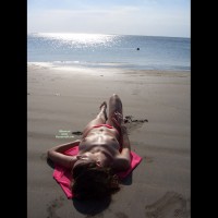 Lying Topless On Beach Alone - Brown Hair, Hard Nipple, Small Tits, Topless