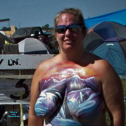 BBW Big Painted Tits Naked At A Biker Rally - BBW, Big Tits, Outdoors, Amateur