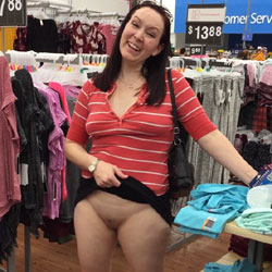 Pic #2 Public Flashing In Walmart - Brunette, Public Exhibitionist, Flashing, Public Place, Shaved, Amateur, Pantieless Wives