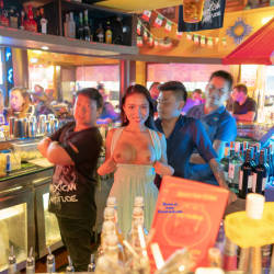 Pic #7 Flashing My Pussy And Tits In Restaurants - Brunette, Public Exhibitionist, Flashing, Public Place, Shaved, Amateur