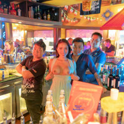 Pic #8 Flashing My Pussy And Tits In Restaurants - Brunette, Public Exhibitionist, Flashing, Public Place, Shaved, Amateur