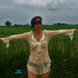 See Through Blouse And Tortoise Shell Bondage - Big Tits, Brunette Hair, Nude Outdoors, See Through, , Amateur