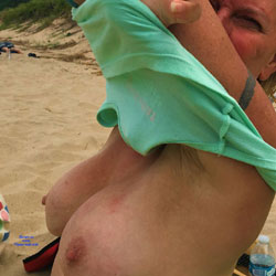 Brave Wife Braless Topless At Dunes - Big Tits, Outdoors, Wife/Wives, Amateur