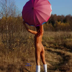 Pic #1 Girl With An Umbrella! - Nude Girls, Outdoors, Shaved, Amateur, Medium Tits