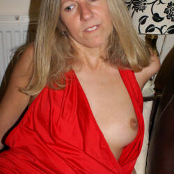 Pic #4 Michelle - Red Dress - Blonde, Amateur, Medium Tits, Dressed