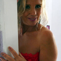 Pic #1 Lady In Red - Big Tits, Blonde, Lingerie, Amateur