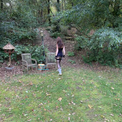 Pic #2 Garden Walk - Big Tits, Brunette, Lingerie, Outdoors, Amateur