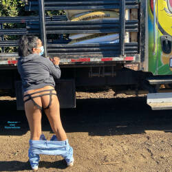 Pic #7 Naughty Work Break! - Big Tits, Brunette, Public Exhibitionist, Flashing, Outdoors, Amateur