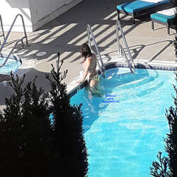 Pic #2 Girl At Pool Voy'd From Room - Brunette, Outdoors, Bikini Voyeur