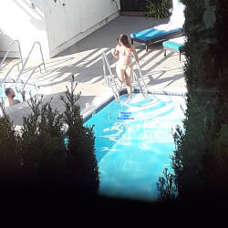 Pic #3 Girl At Pool Voy'd From Room - Brunette, Outdoors, Bikini Voyeur