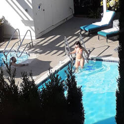 Pic #8 Girl At Pool Voy'd From Room - Brunette, Outdoors, Bikini Voyeur