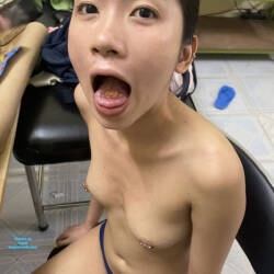 Pic #1 Eating Candy - Nude Girls, Brunette, Small Tits, Shaved, Amateur, Body Piercings