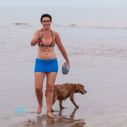 Pic #1 Stripping On A Public Beach - Nude Girls, Beach, Big Tits, Brunette, Outdoors, Shaved, Amateur