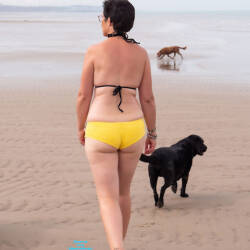 Pic #4 Stripping On A Public Beach - Nude Girls, Beach, Big Tits, Brunette, Outdoors, Shaved, Amateur