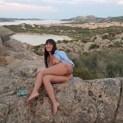Pic #6 No Panties With A Sardinian's View - Brunette, Outdoors, Nature, Bush Or Hairy, Amateur, Medium Tits, Firm Ass