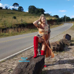 Pic #2 Naked On The Road - Big Tits, Blonde, Public Exhibitionist, Outdoors, Amateur