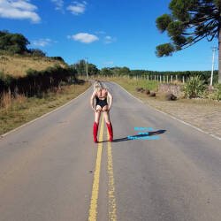 Pic #5 Naked On The Road - Big Tits, Blonde, Public Exhibitionist, Outdoors, Amateur
