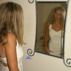Michelle - White Dress - Nude Amateurs, Shaved, Blonde, legs spread wide open, Medium Tits, Natural Tits, Perky Boobs, Pussy