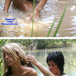 Pic #3 Water Playing - Beautiful Ass, Firm Ass, Girl On Girl, Hard Nipples, Long Legs, Pussy, Shaved, Tattoos, Wet, Wet Pussy Pic, Wet Tits