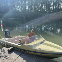 Brigitte in a boat