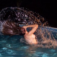Nude Girl Tossing Wet Hair In Pool - Brown Hair, Dark Hair, Long Hair, Topless, Naked Girl, Nude Amateur