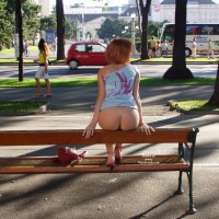 Flashing Ass On A Park Bench - Flashing Ass, Flashing, Red Hair, Round Ass